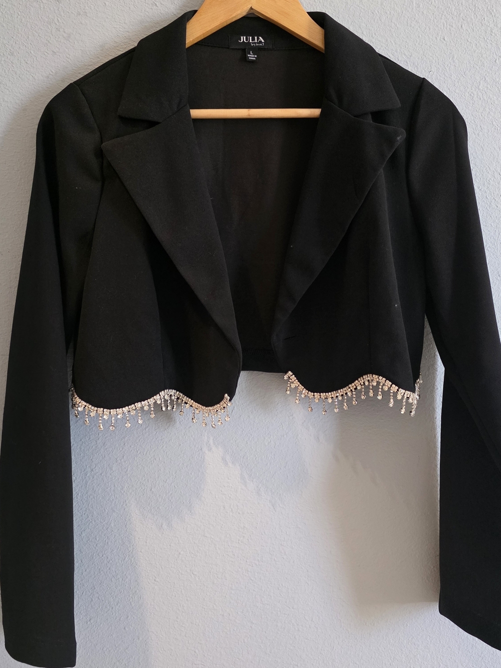 Black Cropped Blazer with Beaded Fringe